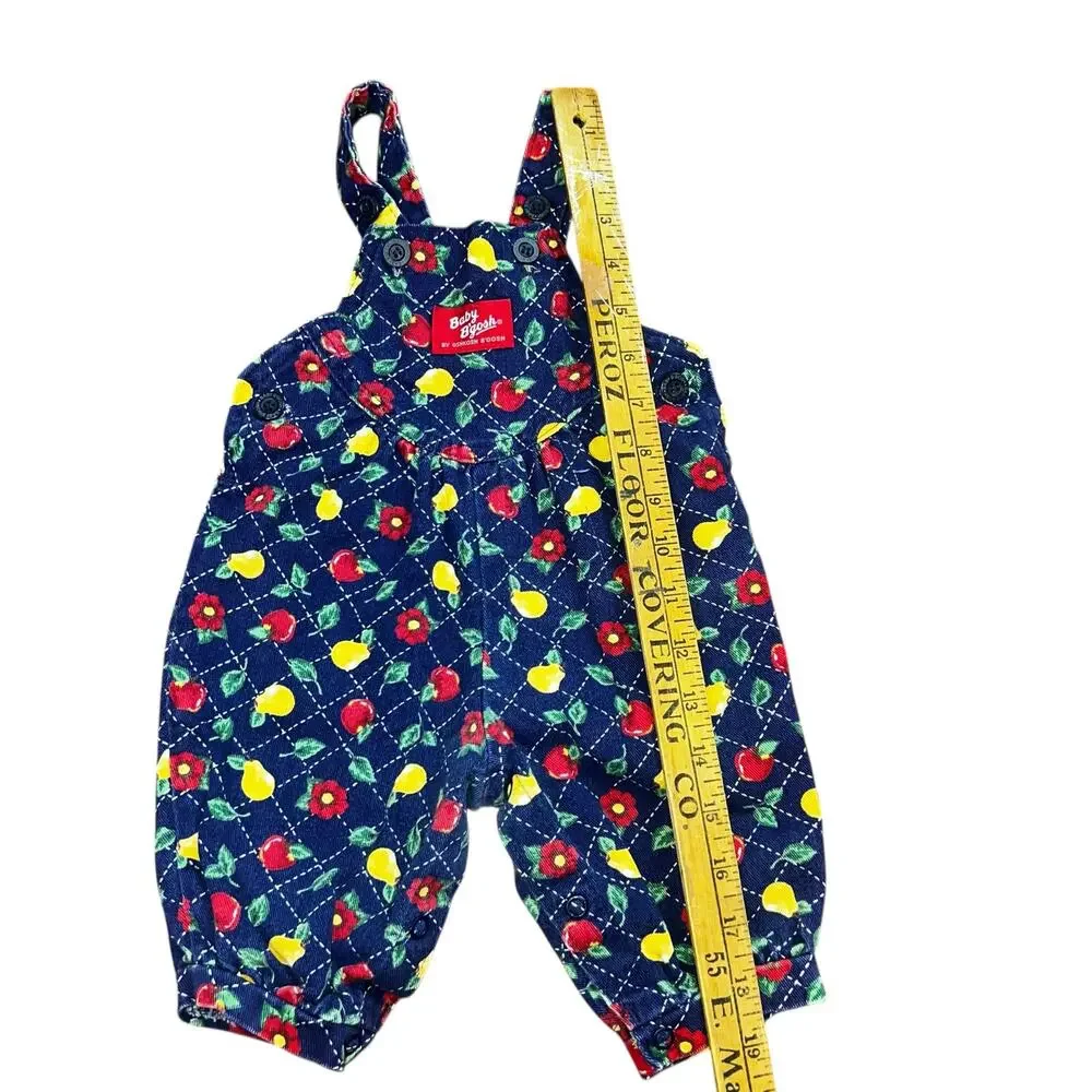 Vintage 90 Oshkosh B'Gosh blue Fruit Apple Pear Floral romper overalls girl 3-6m